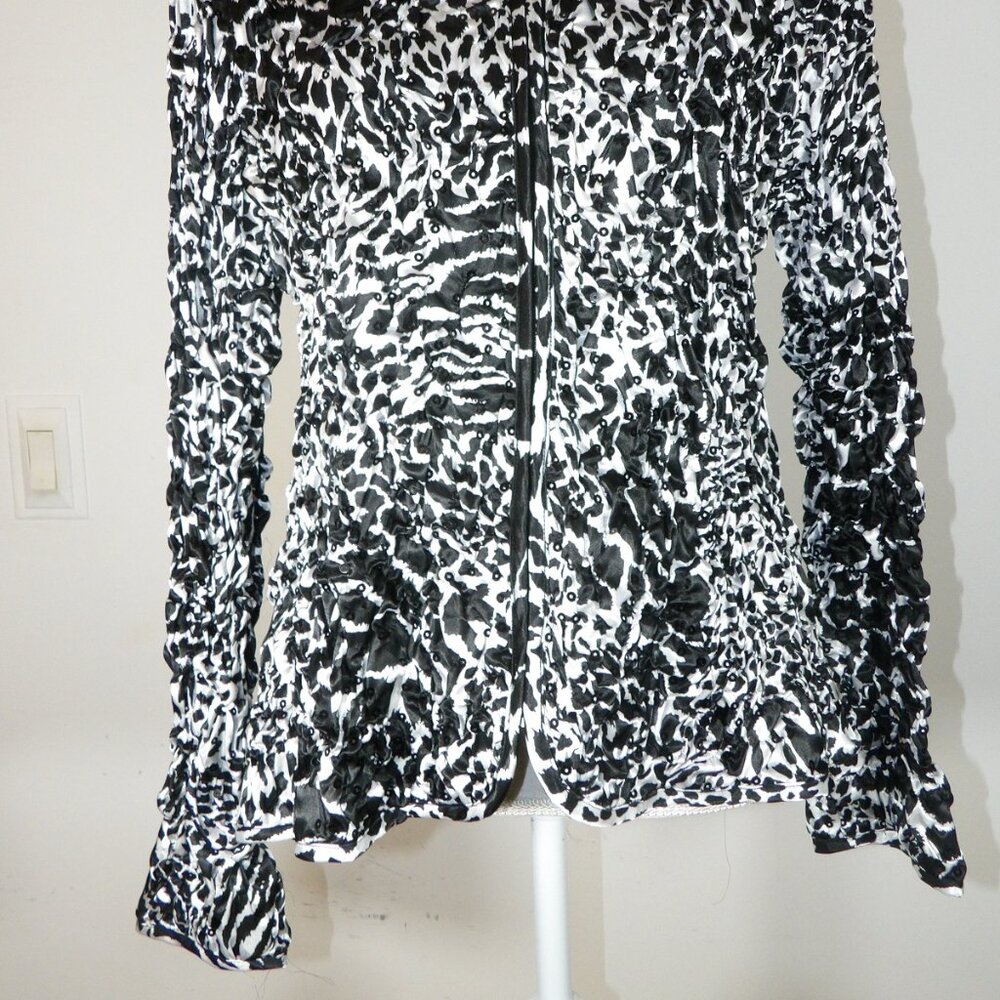 MSK, 1X ruffle puff sequins Zebra Print long sleeve full zip Jacket - Picture 2 of 4